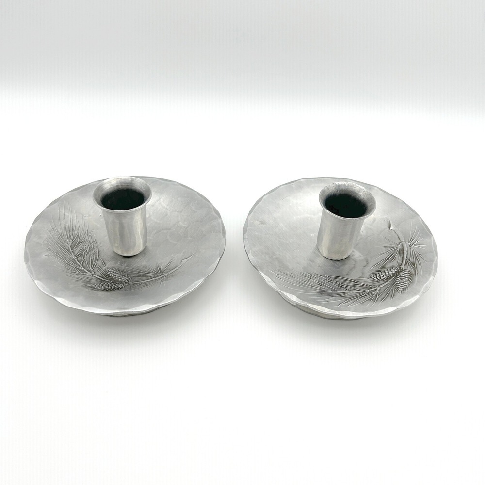 Wendell‎ August Forge Candle Holders Set of 2 Hammered Aluminum Pine Cone Motif